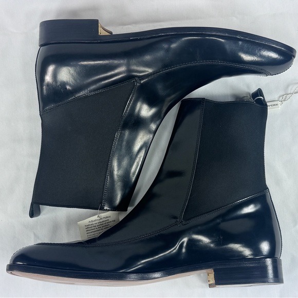 DOLCE & GABBANA Black Patent Leather Gold Accent Pointed Toe Chelsea Ankle Boots main image 9
